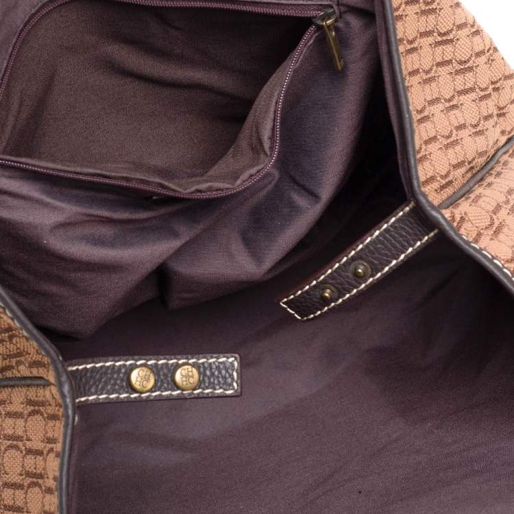 Pre Owned Carolina Herrera Brown Monogram Canvas and Leather Tote