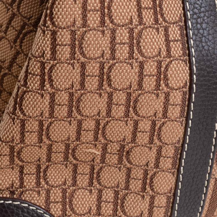 Pre Owned Carolina Herrera Brown Monogram Canvas and Leather Tote
