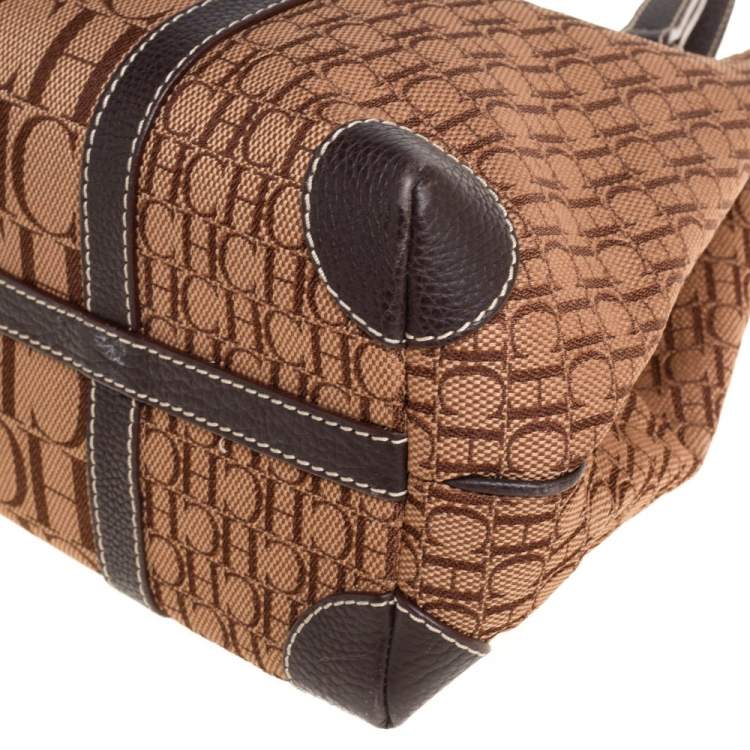 Pre Owned Carolina Herrera Brown Monogram Canvas and Leather Tote