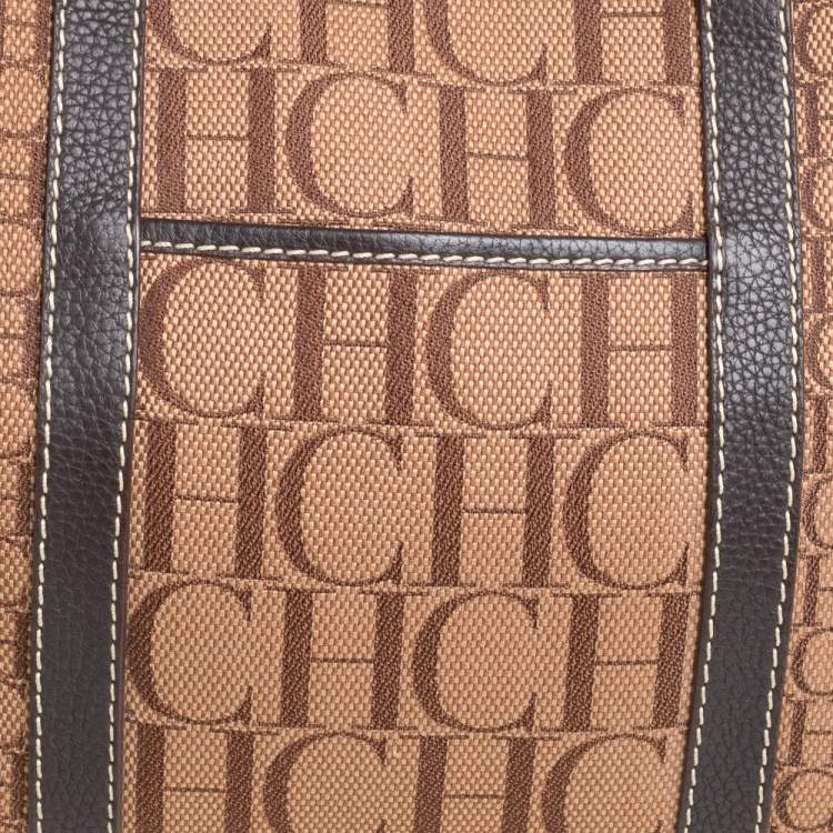 Pre Owned Carolina Herrera Brown Monogram Canvas and Leather Tote