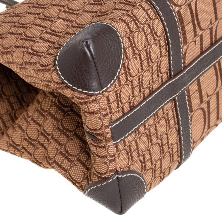 Pre Owned Carolina Herrera Brown Monogram Canvas and Leather Tote