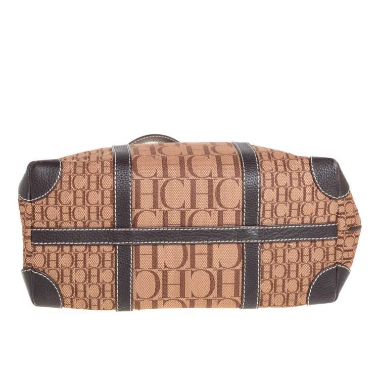 Pre Owned Carolina Herrera Brown Monogram Canvas and Leather Tote