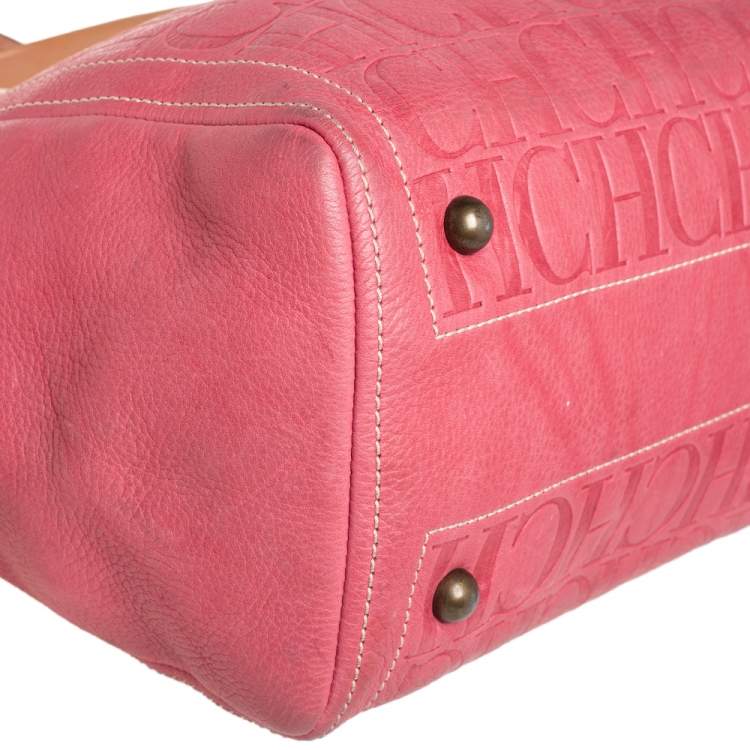 Pre Owned Carolina Herrera Pink Monogram Leather Tote 