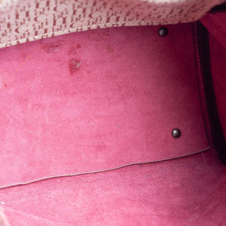 Pre Owned Carolina Herrera Pink Monogram Leather Tote 