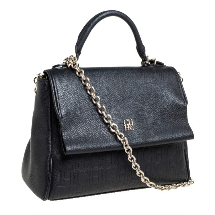 Pre Owned Carolina Herrera Black Leather Small Minuetto Top Handle Bag