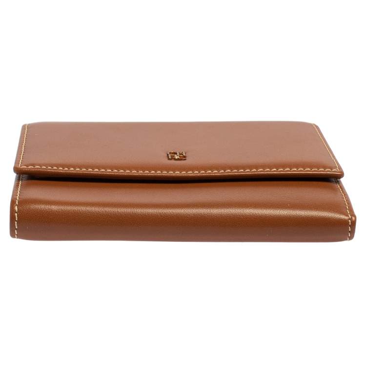 Pre Owned Carolina Herrera Caramel Brown Leather Trifold Compact Wallet