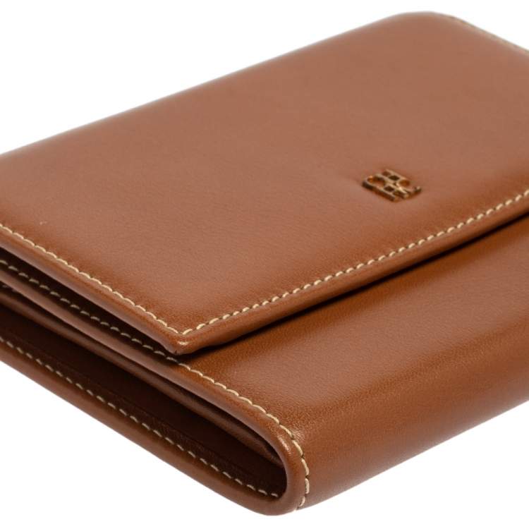 Pre Owned Carolina Herrera Caramel Brown Leather Trifold Compact Wallet
