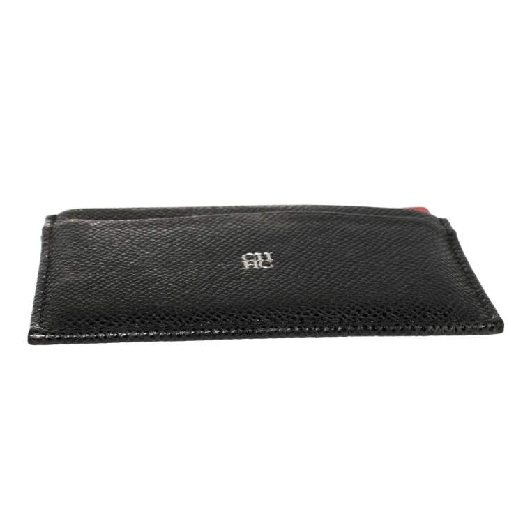 Pre Owned Carolina Herrera Black/Red Leather Card Holder