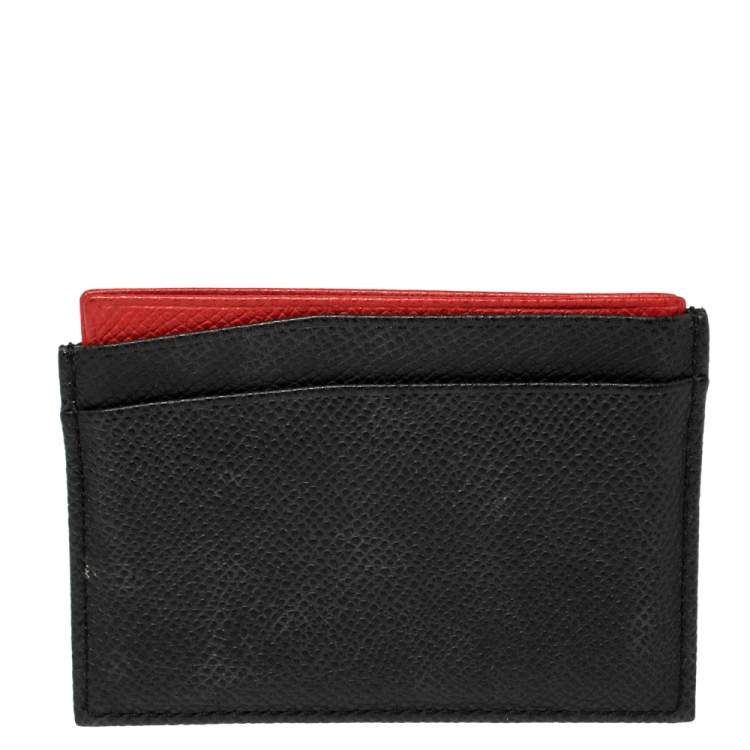 Pre Owned Carolina Herrera Black/Red Leather Card Holder