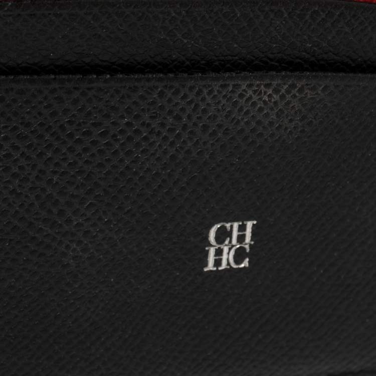 Pre Owned Carolina Herrera Black/Red Leather Card Holder