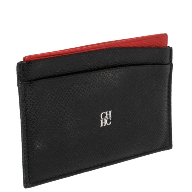Pre Owned Carolina Herrera Black/Red Leather Card Holder