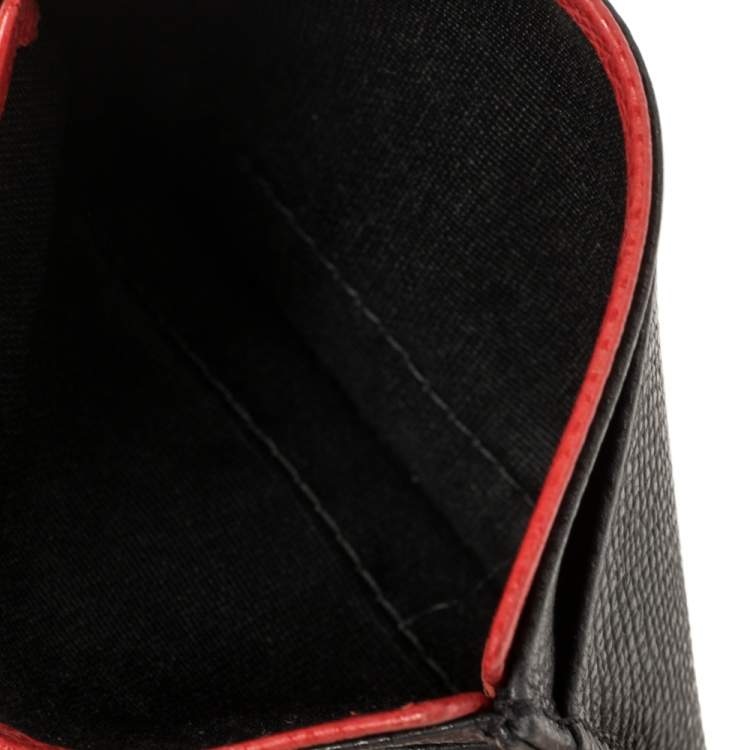 Pre Owned Carolina Herrera Black/Red Leather Card Holder