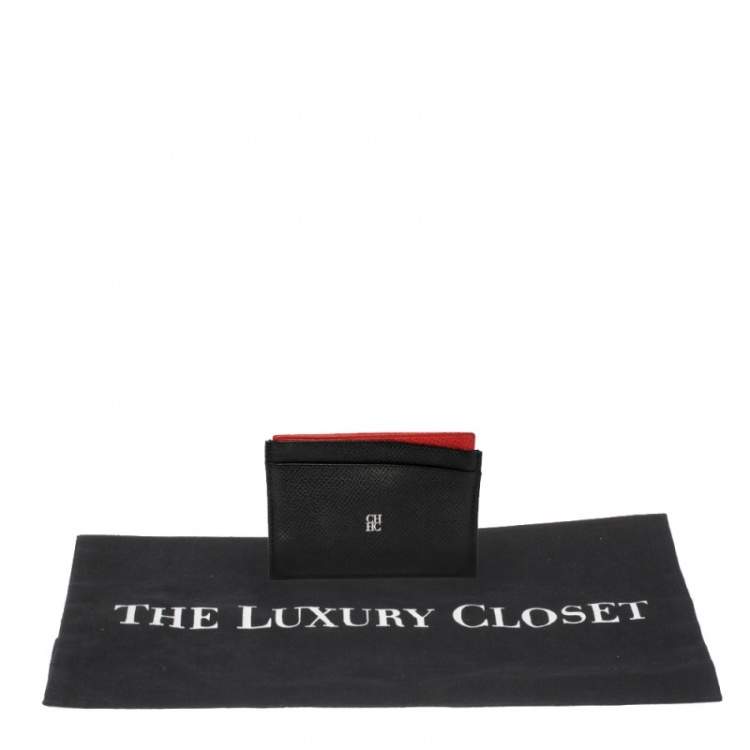 Pre Owned Carolina Herrera Black/Red Leather Card Holder