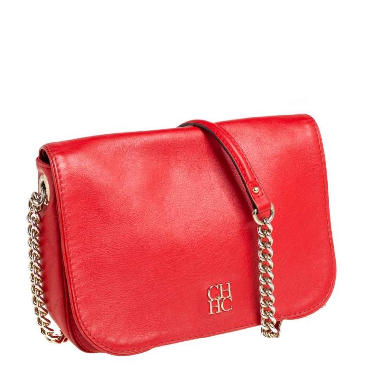 Pre Owned Carolina Herrera Red Leather New Baltazar Flap Shoulder Bag