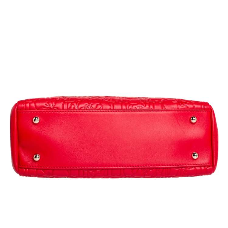 Pre Owned Carolina Herrera Red Embossed Leather Chain Tote