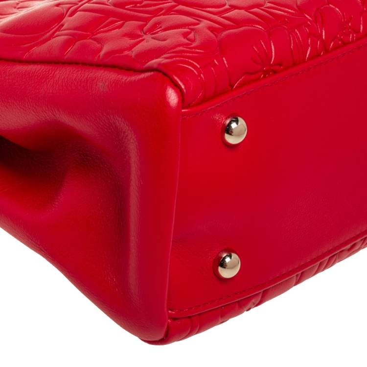 Pre Owned Carolina Herrera Red Embossed Leather Chain Tote