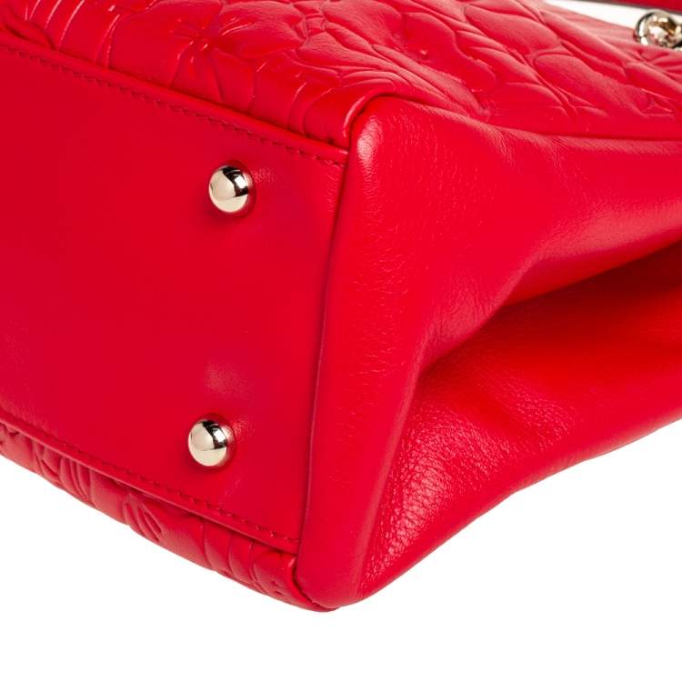 Pre Owned Carolina Herrera Red Embossed Leather Chain Tote