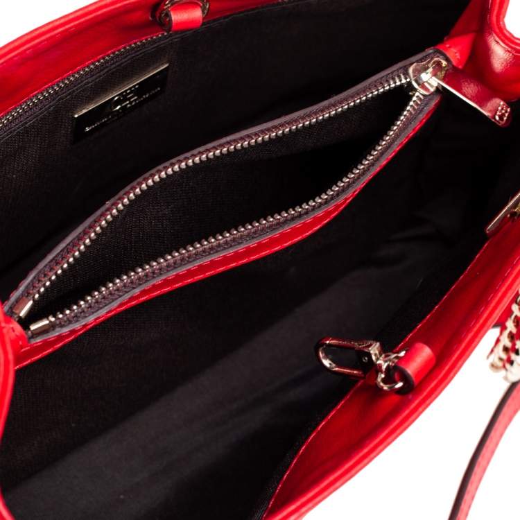 Pre Owned Carolina Herrera Red Embossed Leather Chain Tote