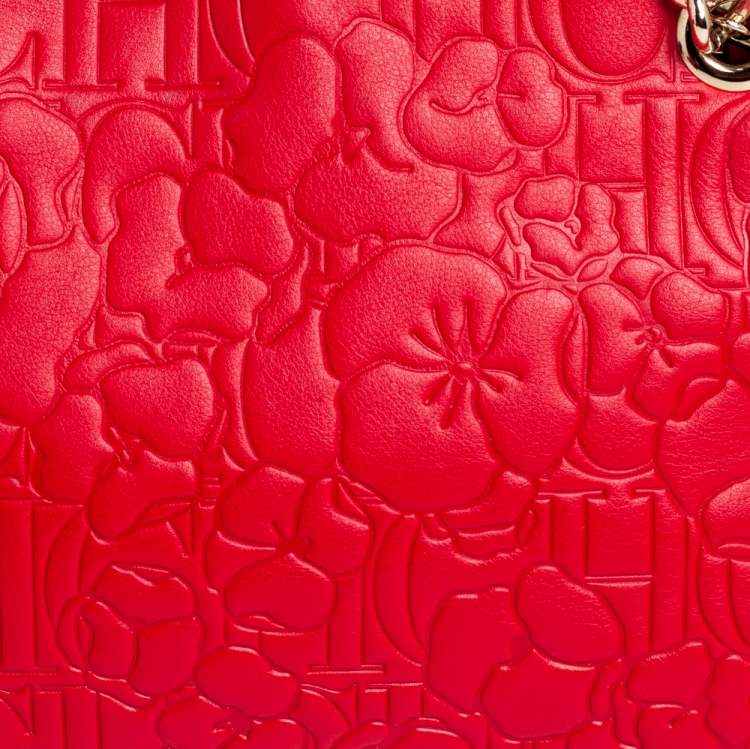Pre Owned Carolina Herrera Red Embossed Leather Chain Tote