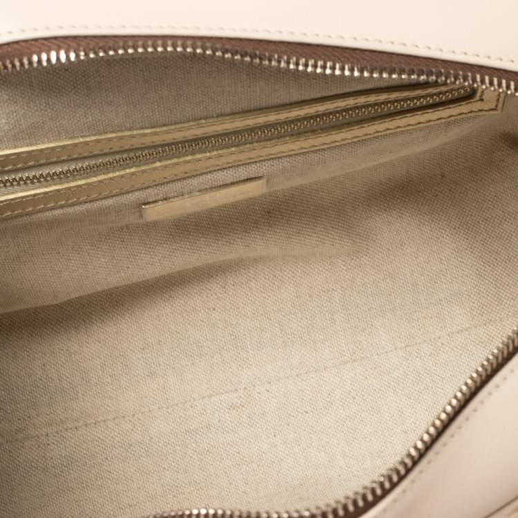 Pre Owned Carolina Herrera Ivory Embossed Leather Duke Satchel