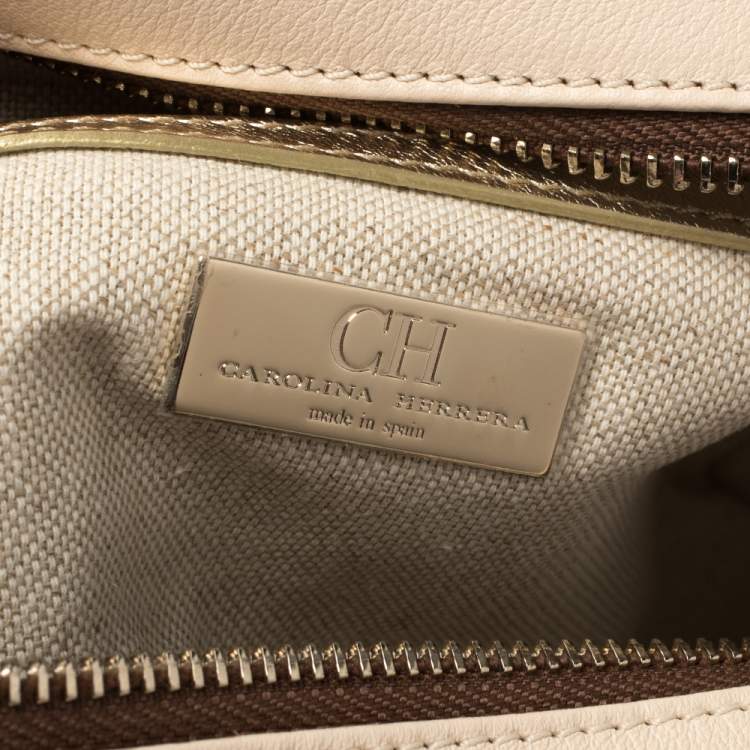 Pre Owned Carolina Herrera Ivory Embossed Leather Duke Satchel