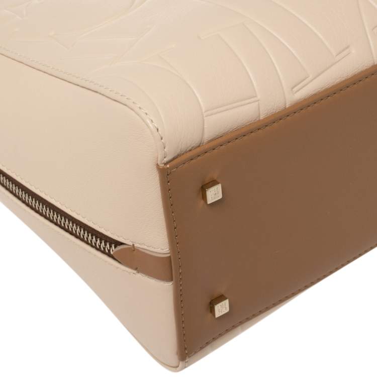 Pre Owned Carolina Herrera Ivory Embossed Leather Duke Satchel