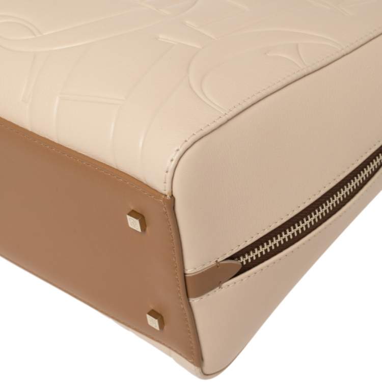 Pre Owned Carolina Herrera Ivory Embossed Leather Duke Satchel