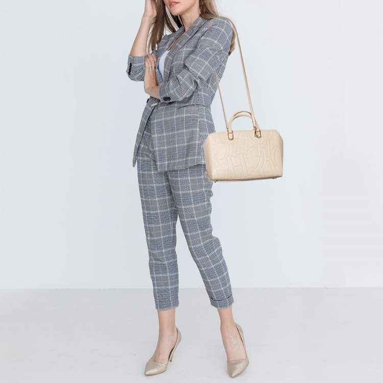 Pre Owned Carolina Herrera Ivory Embossed Leather Duke Satchel