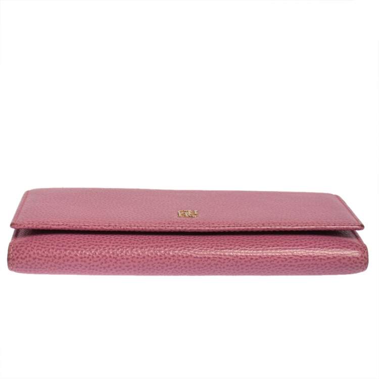 Pre Owned Carolina Herrera Pink Leather Flap Continental Wallet