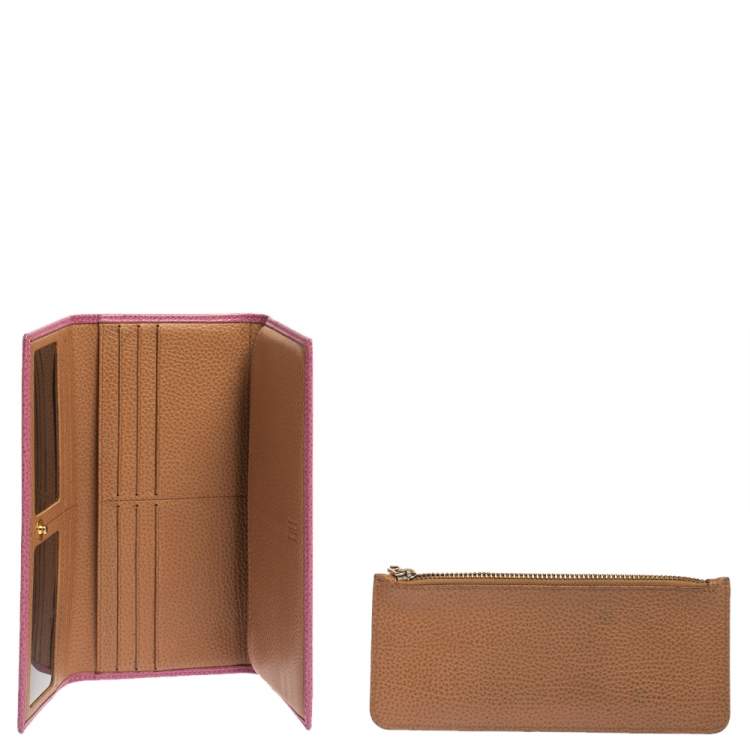 Pre Owned Carolina Herrera Pink Leather Flap Continental Wallet