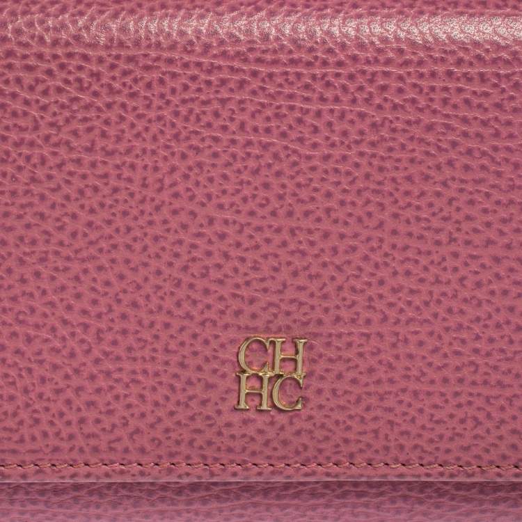 Pre Owned Carolina Herrera Pink Leather Flap Continental Wallet