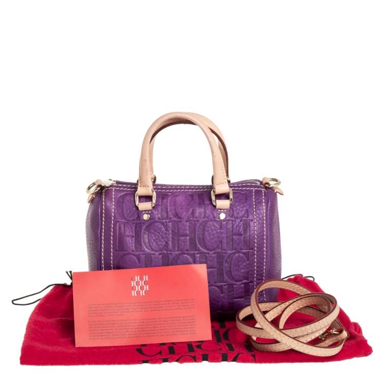 Pre Owned Carolina Herrera Purple Monogram Leather Mini Andy Crossbody Bag