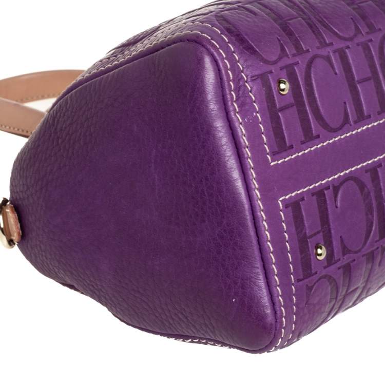 Pre Owned Carolina Herrera Purple Monogram Leather Mini Andy Crossbody Bag