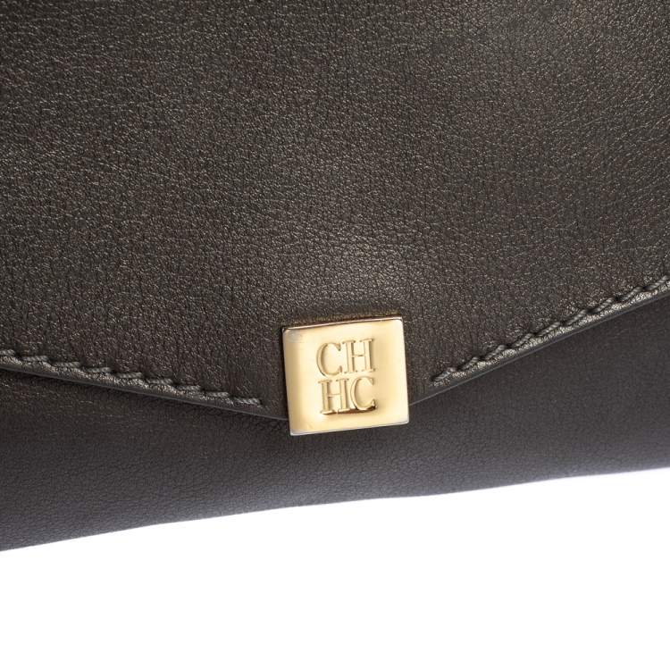 Pre Owned Carolina Herrera Metallic Leather Envelope Clutch