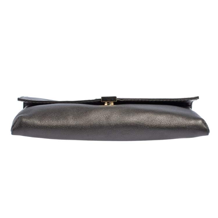 Pre Owned Carolina Herrera Metallic Leather Envelope Clutch