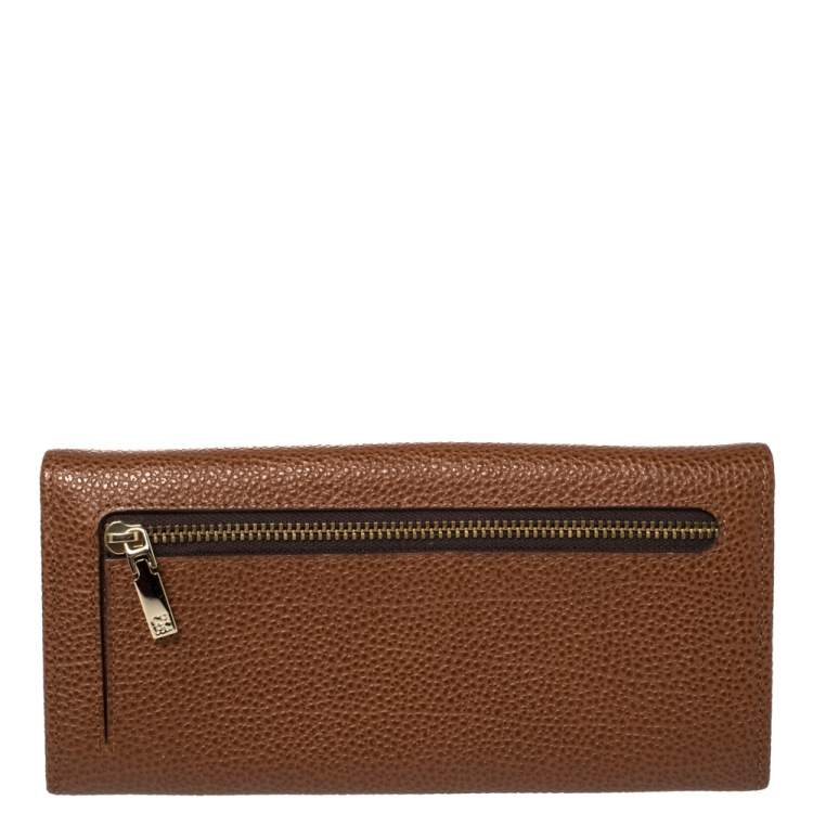 Pre Owned Carolina Herrera Brown Leather Flap Continental Wallet