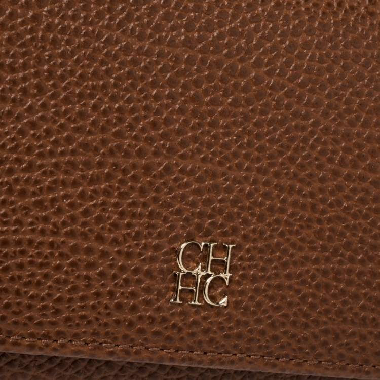 Pre Owned Carolina Herrera Brown Leather Flap Continental Wallet