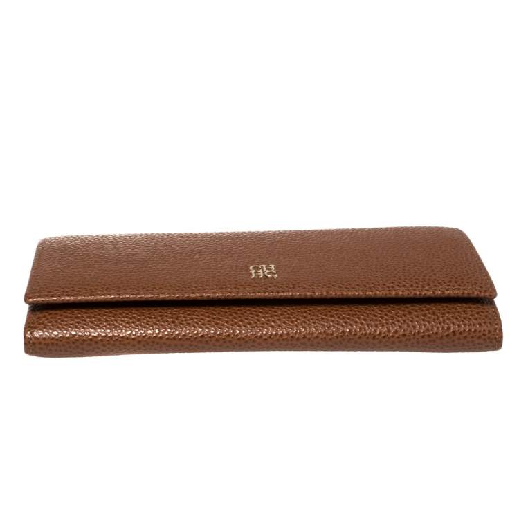 Pre Owned Carolina Herrera Brown Leather Flap Continental Wallet