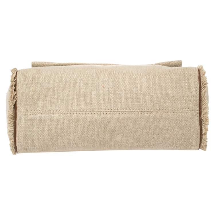 Pre Owned Carolina Herrera Beige Canvas Minuetto Flap Top Handle Bag