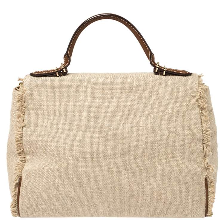 Pre Owned Carolina Herrera Beige Canvas Minuetto Flap Top Handle Bag