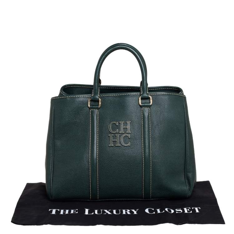 Pre Owned Carolina Herrera Green Leather Andy Tote
