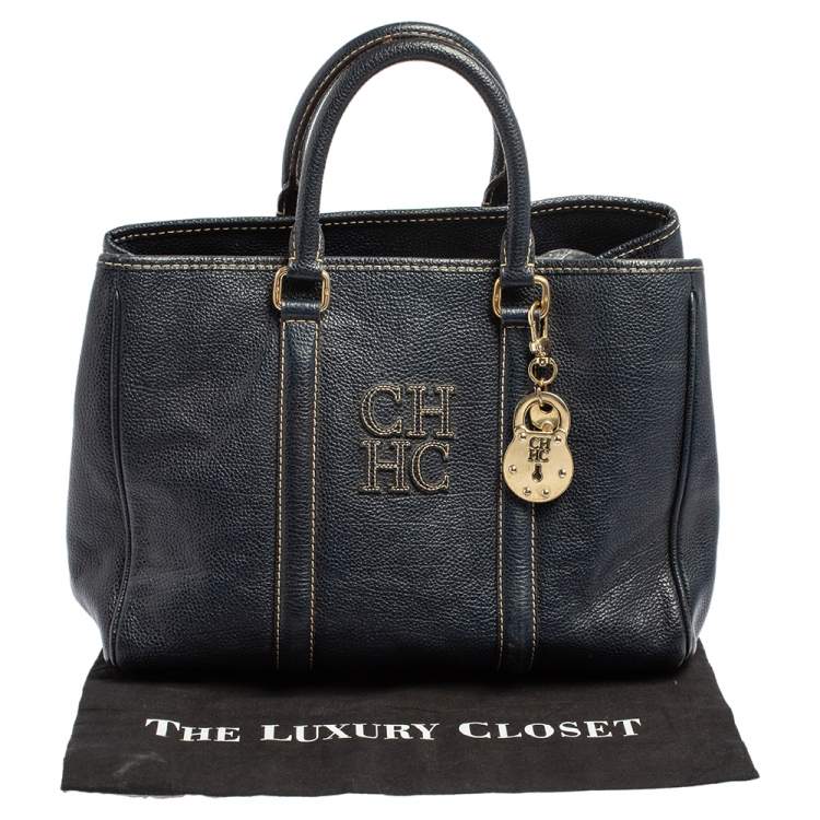 Pre Owned Carolina Herrera Blue Leather Andy Tote