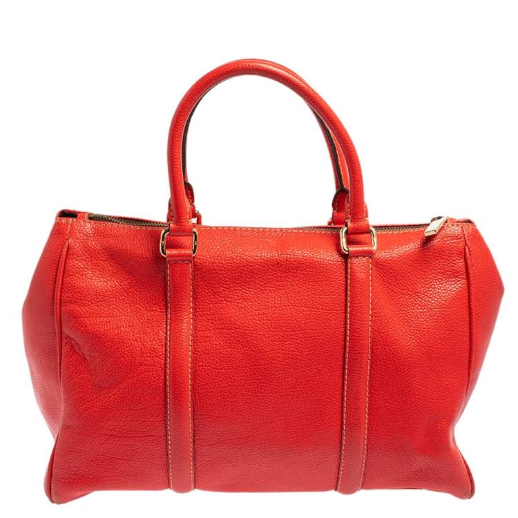 Pre Owned Carolina Herrera Red Leather Andy Boston Bag