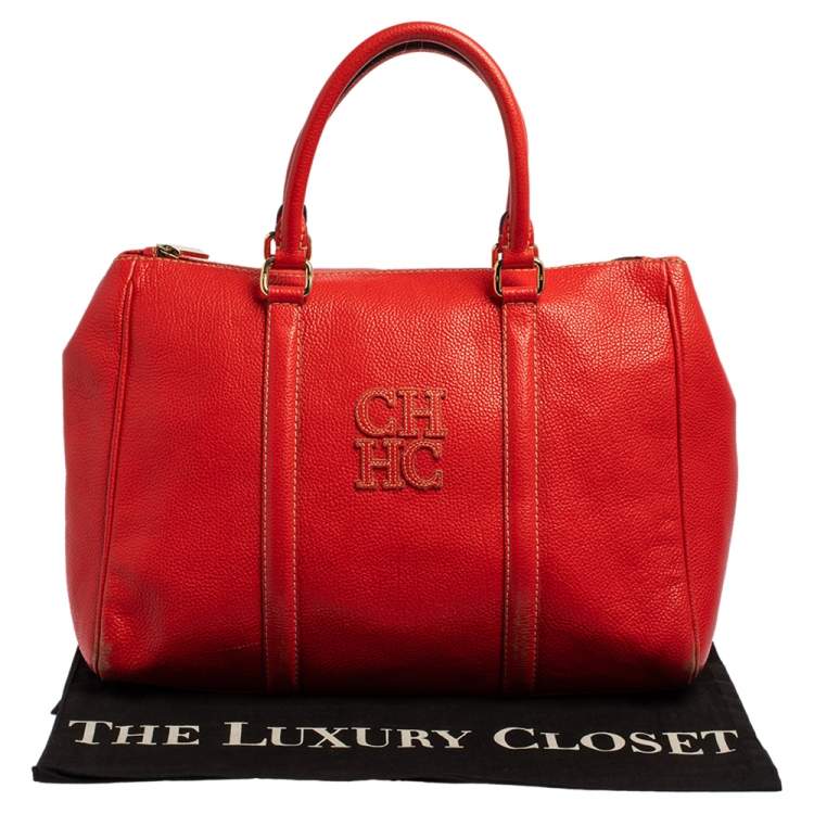 Pre Owned Carolina Herrera Red Leather Andy Boston Bag