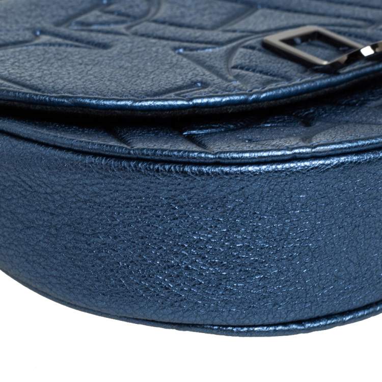 Pre Owned Carolina Herrera Metallic Blue Monogram Leather Crossbody Bag