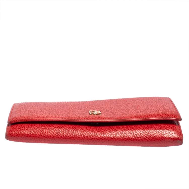 Pre Owned Carolina Herrera Red Leather Flap Continental Wallet