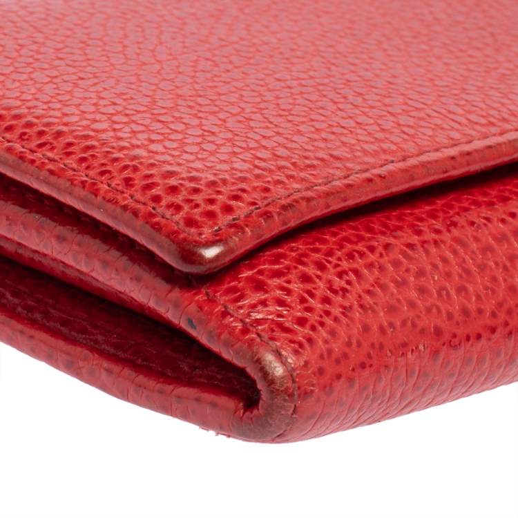 Pre Owned Carolina Herrera Red Leather Flap Continental Wallet