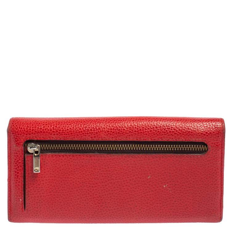 Pre Owned Carolina Herrera Red Leather Flap Continental Wallet