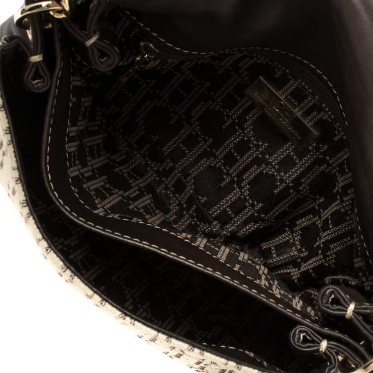 Pre Owned Carolina Herrera Brown/Beige Monogram Leather and Canvas Flap Shoulder Bag