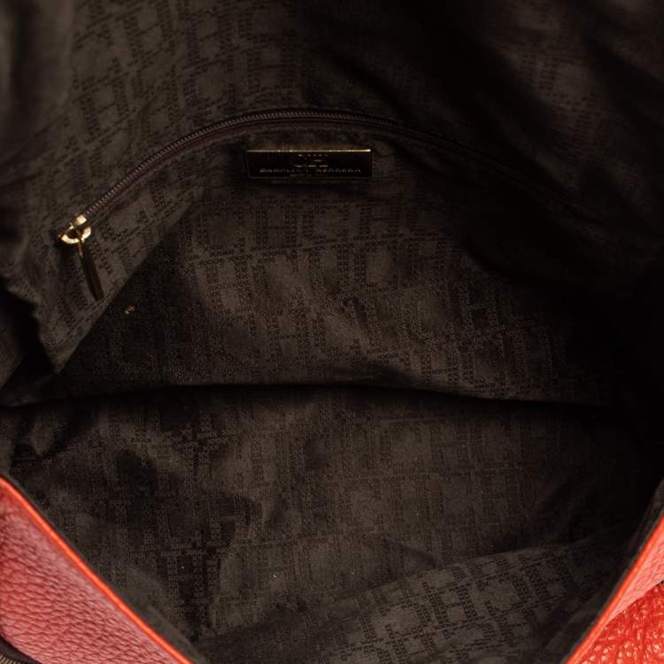 Pre Owned Carolina Herrera Orange Leather Zip Hobo